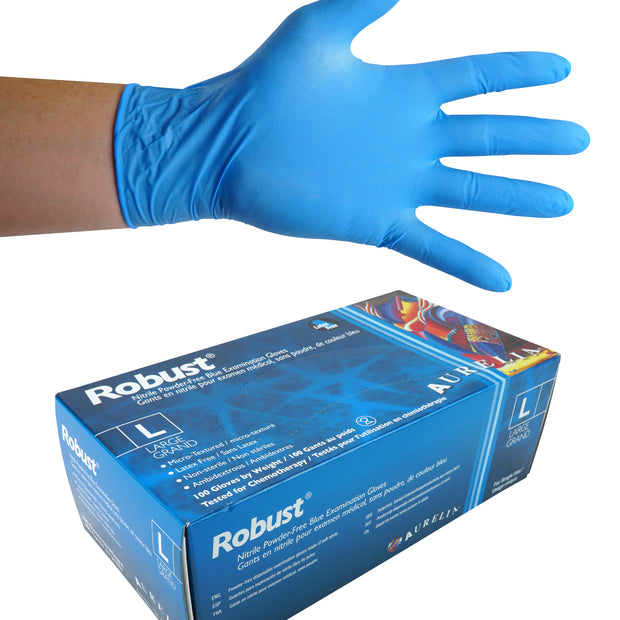 Nitrile Disposable Gloves - Large - 5 mm - Powder-Free - Micro-Textured - Robust - Blue - Aurelia 93898 - Box of 100