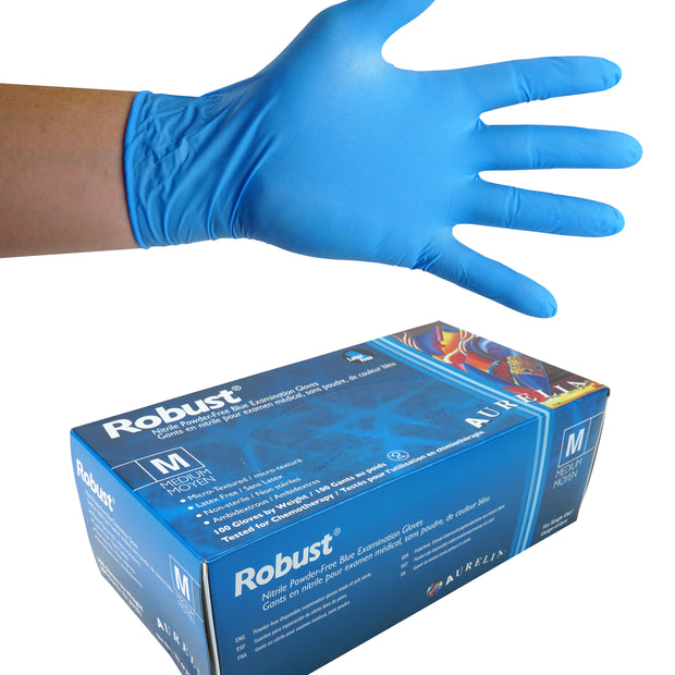Nitrile Disposable Gloves - Medium - 5 mm - Powder-Free - Micro-Textured - Robust - Blue - Aurelia 93897 - Box of 100