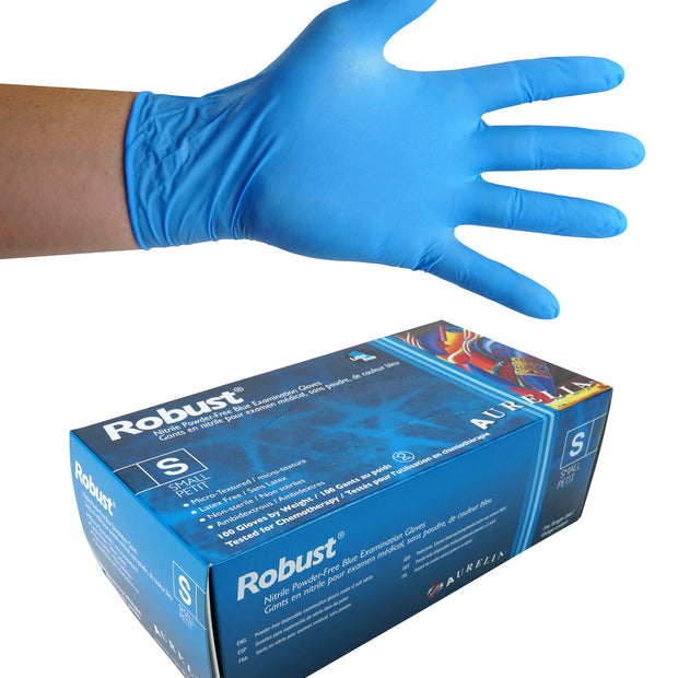 Nitrile Disposable Gloves - Small - 5 mm - Powder-Free - Micro-Textured - Robust - Blue - Aurelia 93896 - Box of 100