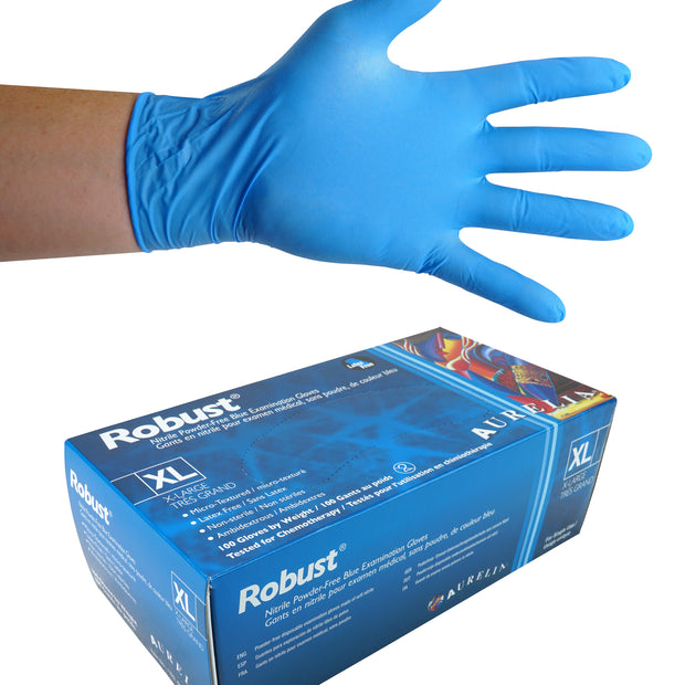 Nitrile Disposable Gloves - Extra Large - 5 mm - Powder-Free - Micro-Textured - Robust - Blue  - Aurelia 93899 - Box of 100