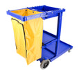 Janitor Cart with Front Casters & Non-Marking Rear Wheels - Polyester Garbage Bag Support - 3 Shelves - Blue