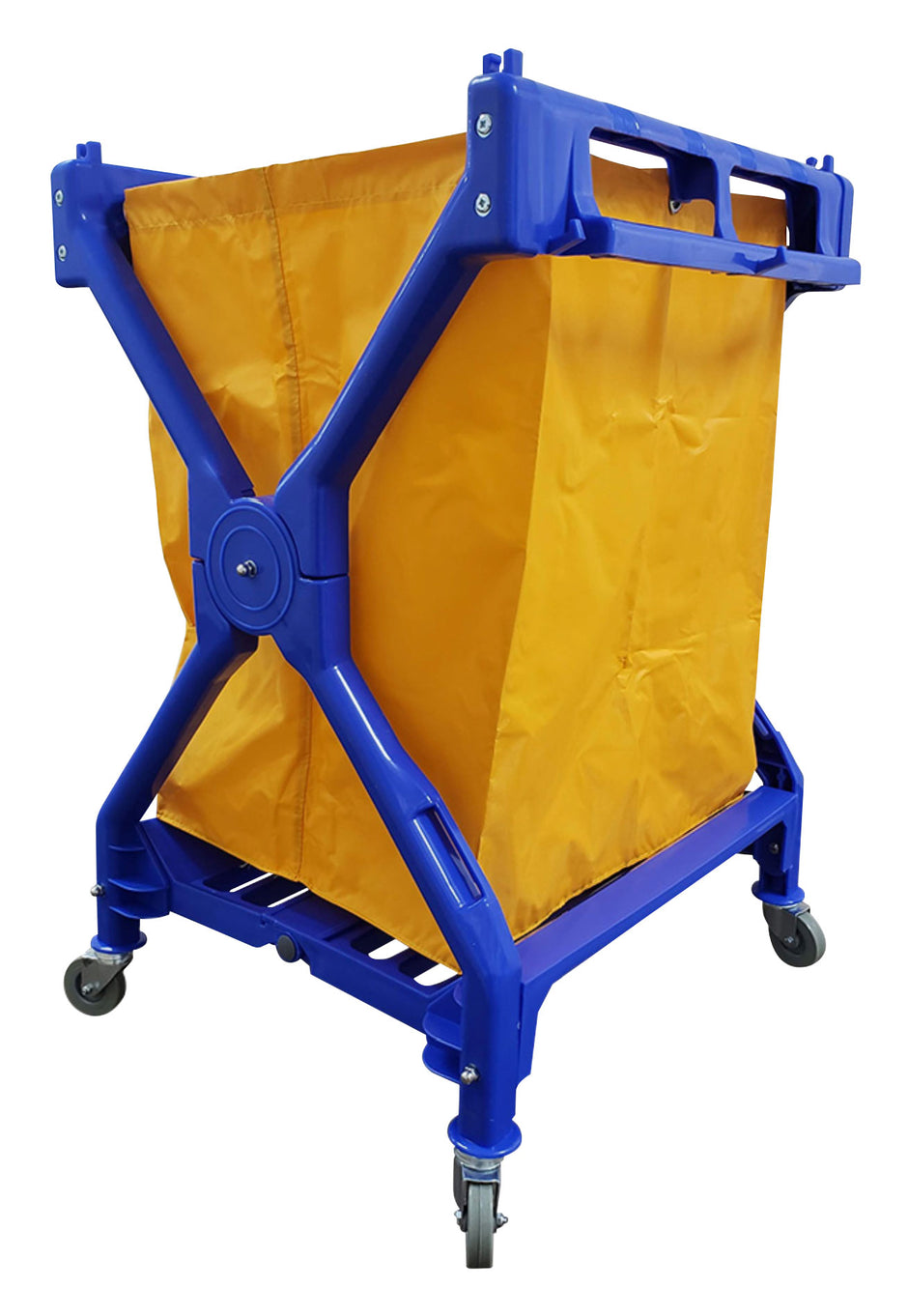 Commercial Folding  X-Frame Laundry / Mail Cart - 4 Swivel Casters /  Wheels - Polyester Bag Support - Blue