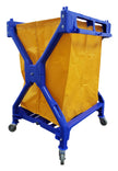 Commercial Folding  X-Frame Laundry / Mail Cart - 4 Swivel Casters /  Wheels - Polyester Bag Support - Blue