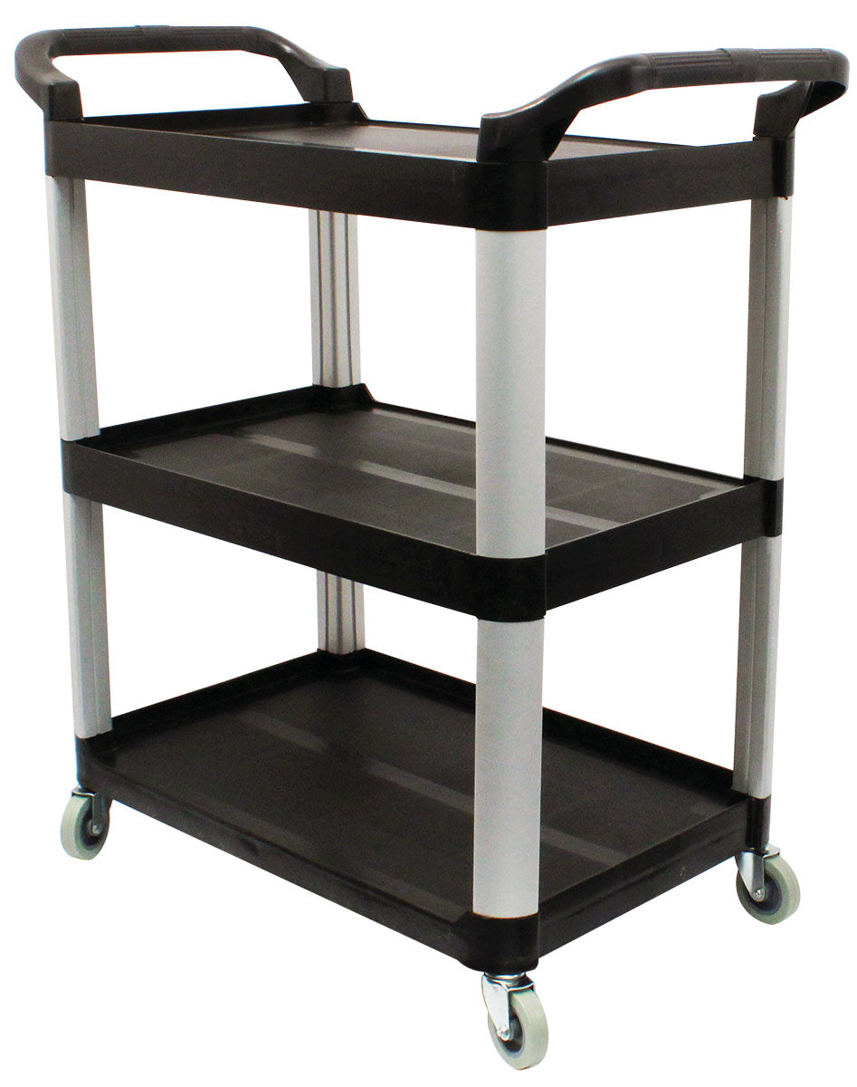Service / Utility Cart - 3 Shelves - 4 Swivel Casters / Wheels - Black - Weight 29.9 lb (13.6 kg) - Dimensions 33