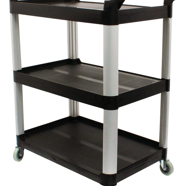 Service / Utility Cart - 3 Shelves - 4 Swivel Casters / Wheels - Black - Weight 29.9 lb (13.6 kg) - Dimensions 33" X 17"  X  37.5" (83.8 cm X 43.2 cm X 95.3 cm)
