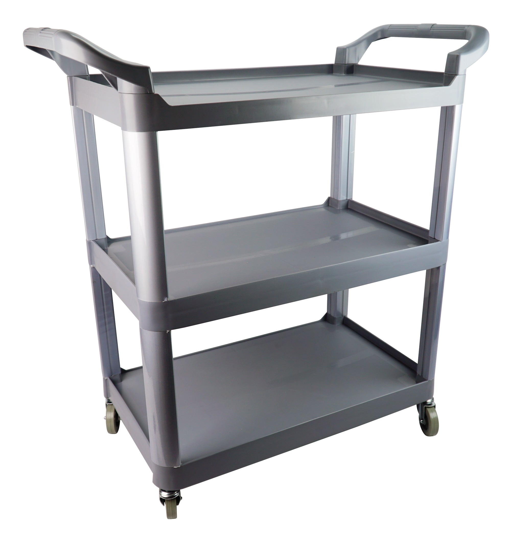 Service / Utility Cart - 3 Shelves - 4 Swivel Casters / Wheels - Grey