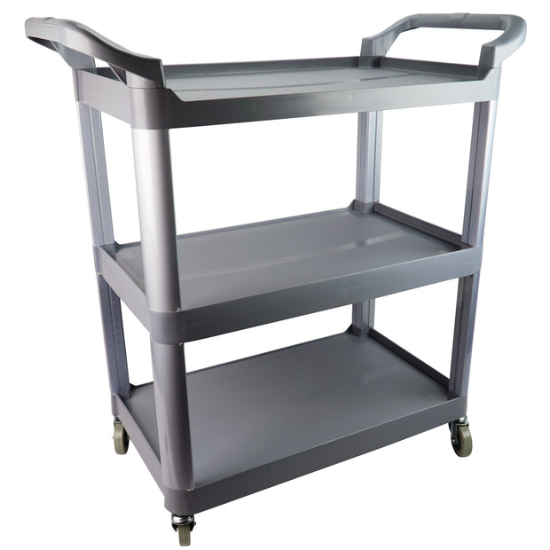 Service / Utility Cart - 3 Shelves - 4 Swivel Casters / Wheels - Grey