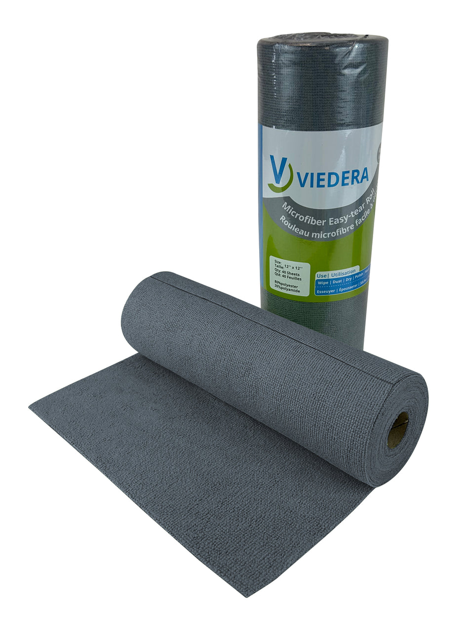 Microfiber Roll Cloths - 1 Roll of 12" x 12" (40 Sheets) - Grey
