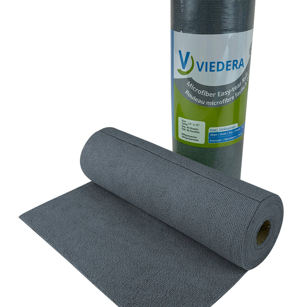 Microfiber Roll Cloths - 1 Roll of 12" x 12" (40 Sheets) - Grey