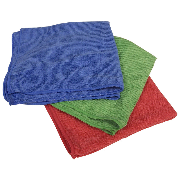 Multi-Purpose Microfiber Cloth - 16'' x 16'' (40.6 cm x 40.6 cm) - 3 Colors, Red, Green and Blue - Pack 0f 75 (25 of Each Color)