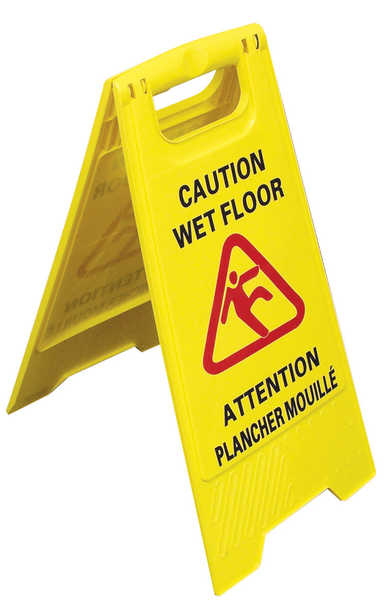 Bilingual Floor Sign " CAUTION WET FLOOR" -  Two-Sided Imprint - Yellow