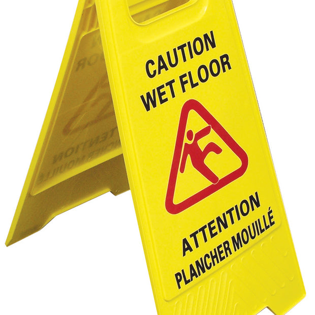 Bilingual Floor Sign " CAUTION WET FLOOR" -  Two-Sided Imprint - Yellow