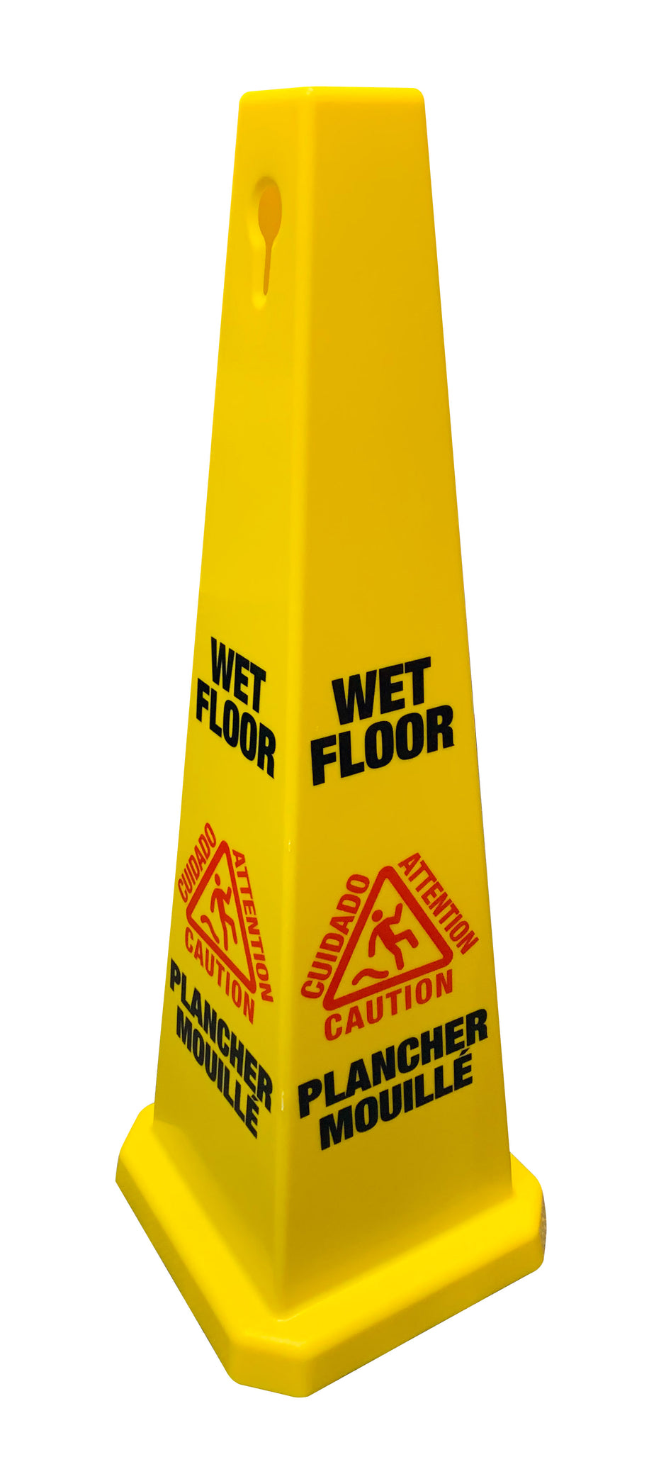 Bilingual Cone Shaped Floor Sign 36'' "CAUTION WET FLOOR" - 4-Sided Imprint - Yellow - Height (91.4 cm)