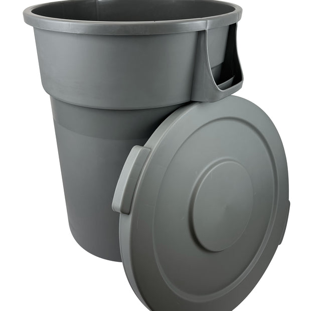 Round Trash Garbage Can Bin with Lid - 44 gal  (167 L) - Grey