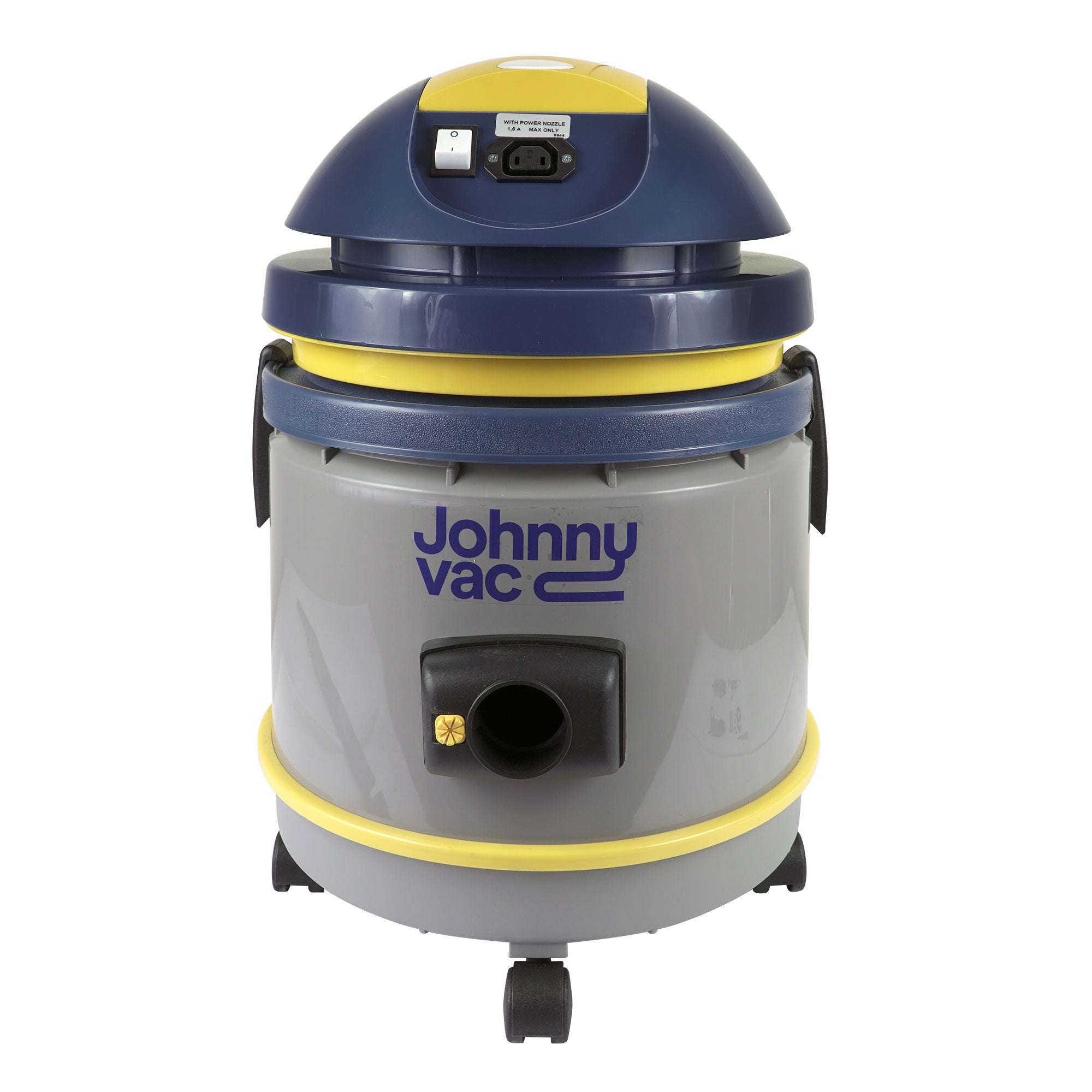 Commercial Vacuum Johnny Vac - Tank Capacity of 4 gal (15 L) - Accessories and Paper Bag Included - Integrated Electrical Outlet - 1000 W Motor - Swivel Casters