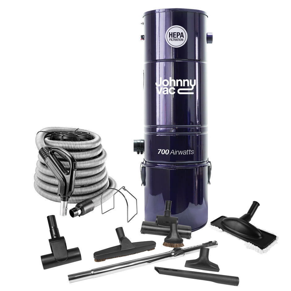 Central Vacuum & Kit - 35' (10 m) Hose with On/Off Switch - 12" (30 cm) Air Power Nozzle & Floor Brush with Multiple Tools - Mini Air Power Nozzle - Black - Telescopic Wand