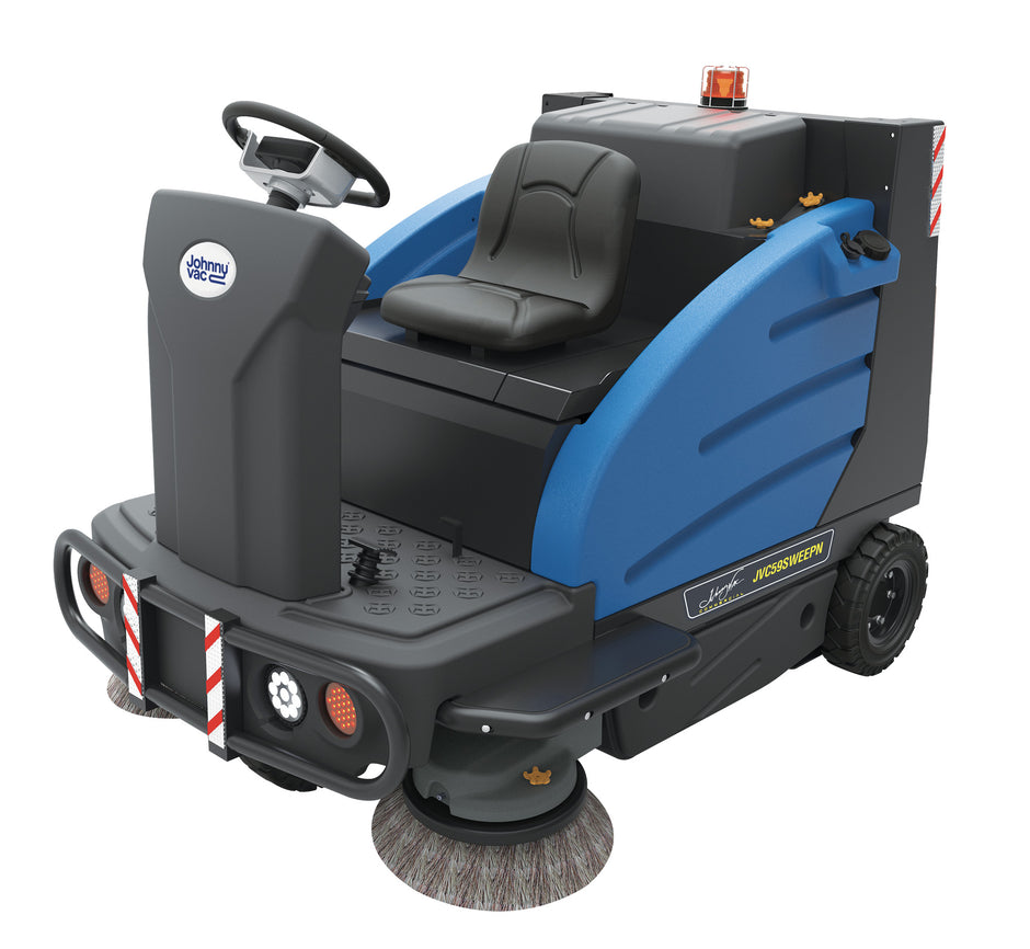 Industrial Ride-On Sweeper Machine JVC59SWEEPN from Johnny Vac - 59" (1498 mm) Cleaning Path - Battery & Charger Included