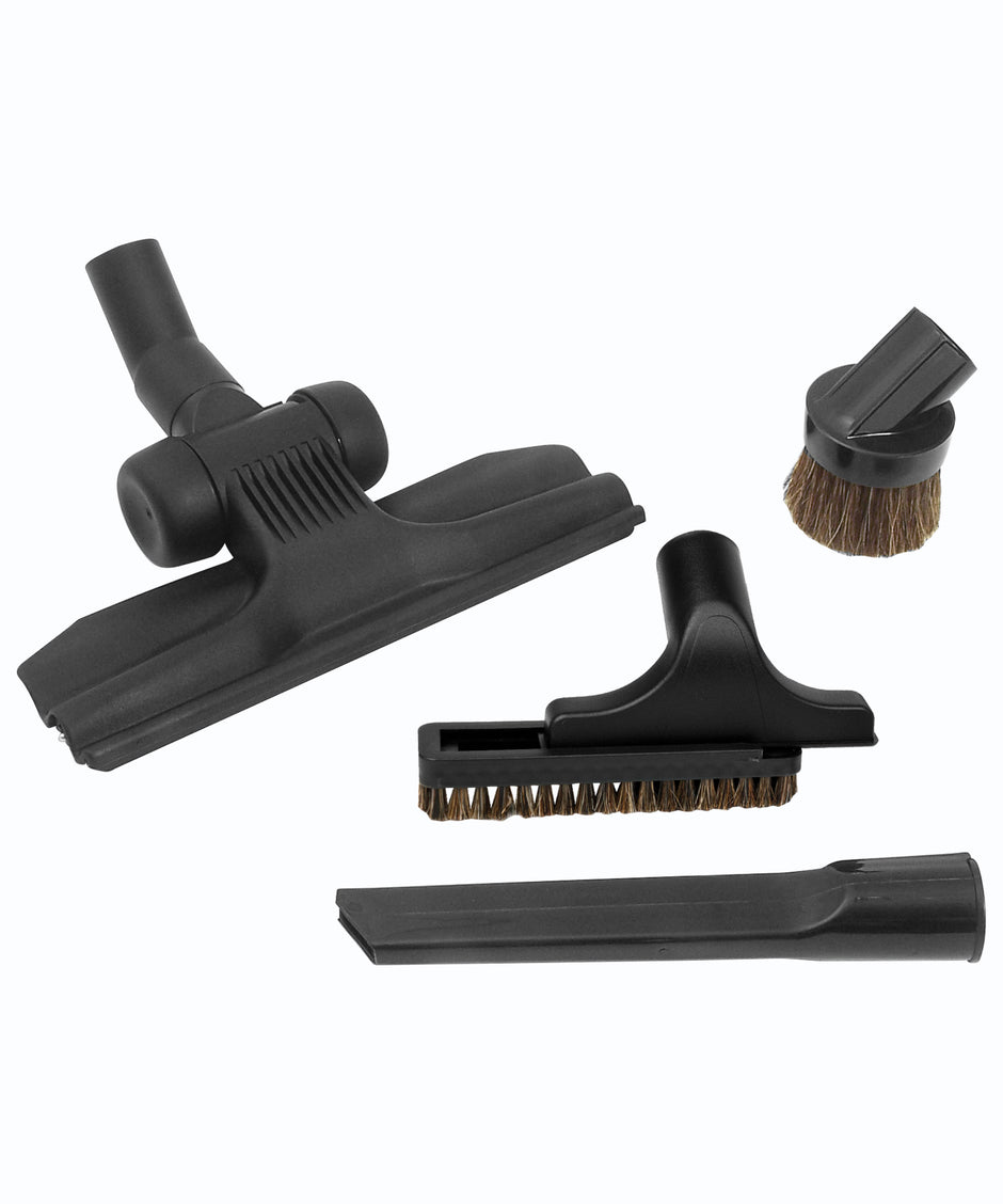 Central Vacuum Brush Kit - 11" (27.9 cm) Wessel-Werk Low Profile Floor Brush - Dusting Brush - Upholstery Brush - Crevice Tool - Black