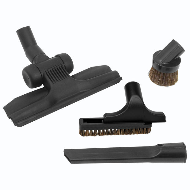 Central Vacuum Brush Kit - 11" (27.9 cm) Wessel-Werk Low Profile Floor Brush - Dusting Brush - Upholstery Brush - Crevice Tool - Black