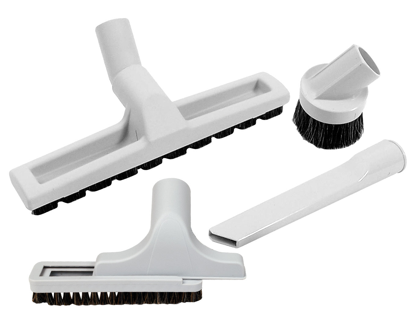 Central Vacuum Brush Kit - Floor Brush on Wheels - Dusting Brush - Upholstery Brush - Crevice Tool - Grey