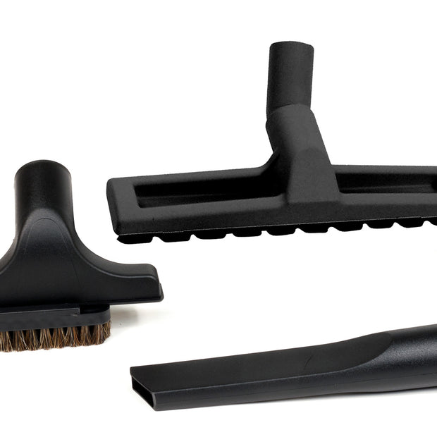 Central Vacuum Brush Kit - Floor Brush on Wheels - Dusting Brush - Upholstery Brush - Crevice Tool - Black