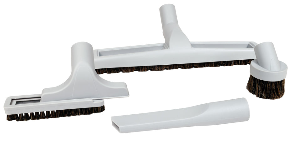 Brush Kit - 14" (35.5 cm) Combined Floor and Carpet Brush - Dusting Brush - Upholstery Brush - Crevice Tool - 1 Â¼ " (31.75 mm) dia  - Fits All - Grey