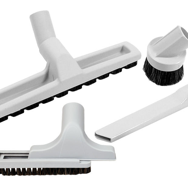 Central Vacuum Brush Kit - Floor Brush on Wheels - Dusting Brush - Upholstery Brush - Crevice Tool - Grey