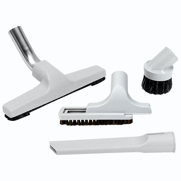 Central Vacuum Brush Kit - 10" (25.4 cm) Floor Brush - Dust Brush - Upholstery Brush - Crevice Tool - Grey