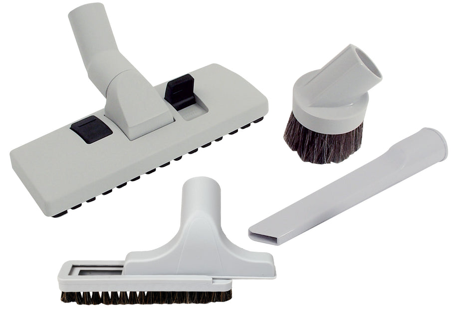 Central Vacuum Brush Kit - Combined Carpet and Floor Wessel-Werk Brush 11" (27.9 cm) - Dusting Brush - Upholstery Brush - Crevice Tool - Grey