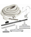 Central Vacuum Kit - 30' (9 m) Hose with Button Lock - Wessel-Werk Air Nozzle - Floor Brush - Dusting Brush - Upholstery Brush - Crevice Tool - Telescopic Wand - Hose and Tools Hangers - Grey