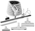 Central Vacuum Kit - 45' (14 m) Hose Gas Pump Handle with On/Off Switch - Wessel-Werk Air Nozzle - Multiple Brushes
