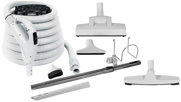 Central Vacuum Kit - 30' (9 m) Hose Value Flex with On/Off Switch - Wessel-Werk Air Nozzle - Multiple Brushes