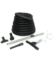 Central Vacuum Kit for Garage - 30' (9 m) Hose - Floor Brush - Upholstery Brush - Dust Brush - Metal Telescopic Wand - Metal Hose Hanger - Black