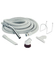Central Vacuum Kit for Garage - 30' (9 m) Hose - Dusting Brush - Upholstery Brush - Crevice Tool - Metal Hose Hanger - Grey