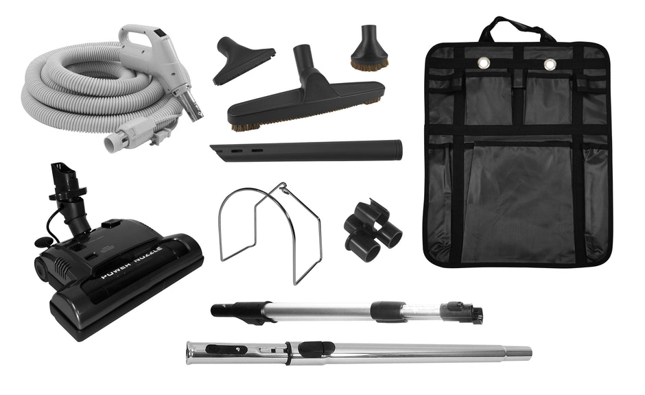 Central Vacuum Kit - 40 ft (12 m) Electrical Hose with On/Off Switch - 110V - Electrical Brush - Multiple Brushes Set