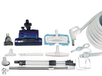 Central Vacuum Kit - 35' (10 m) Electrical Hose - Blue Power Nozzle - Mini Air Nozzle - Floor Brush - Dusting Brush - Upholstery Brush - Microfiber Brush - Telescopic Wand - Hangers - Grey
