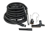Central Vacuum Kit for Garage - 35' (10 m) Silver Hose - Dusting Brush - Upholstery Brush - Crevice Tool - Metal Hose Hanger - Black
