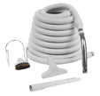 Central Vacuum Kit for Garage - 35' (10 m) Hose with Cuff and Handle - Dusting Brush - Upholstery Brush - Crevice Tool - Extra Large Metal Hose Hanger - Grey