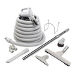 Central Vacuum Kit - 35' (10 m) Hose - Floor Brush - Upholstery Brush - Crevice Tool - Telescopic Wand - Hose and Tools Hangers - Grey