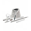 Central Vacuum Kit - 50' (15 m) Hose with On/Off Switch - Floor Brush - Dusting Brush - Upholstery Brush - Crevice Tool - Telescopic Wand - Hose and Tools Holders - Grey