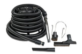 Garage Central Vacuum Kit - 40' (12 m) Hose with Metal Handle - Upholstery Brush - Dusting Brush - Crevice Tool - Hose Holder - Black