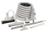Central Vacuum Kit - 40' (12 m) Hose with On/Off Switch - Air Nozzle - Floor Brush - Dusting Brush - Upholstery Brush - Crevice Tool - Telescopic Wand - Hose and Tools Hangers - Grey