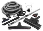 Central Vacuum Kit - 50' (15 m) Hose - Air Nozzle - Floor Brush - Dusting Brush - Upholstery Brush - Crevice Tool - Telescopic Wand - Hose and Tools Hangers - Grey