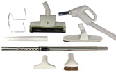 Central Vacuum Kit - 30' (9 m) Hose Gas Pump Handle - Air Nozzle - Floor Brush - Dusting Brush - Upholstery Brush - Crevice Tool - Telescopic Wand - Hose and Tools Hangers - Grey