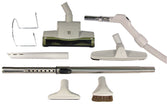 Central Vacuum Kit - 30' (9 m) Hose - Air Nozzle - Floor Brush - Dusting Brush - Upholstery Brush - Crevice Tool - Telescopic Wand - Hose and Tools Hangers - Grey