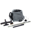 Central Vacuum Kit - 35' (10 m) Silver Hose - Floor Brush - Dusting Brush - Upholstery Brush - Crevice Tool - Telescopic Wand - Hose and Tools Hangers - Black