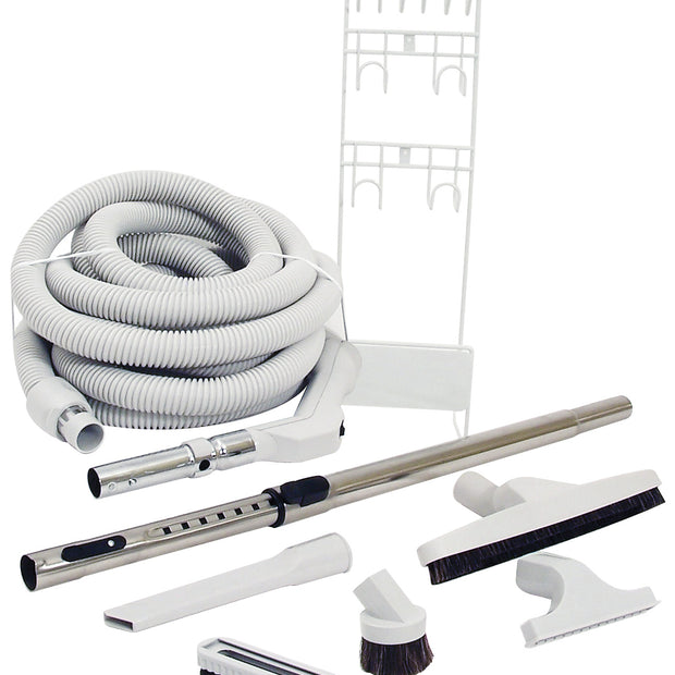 Central Vacuum Kit - 35' (10 m) Hose with On/Off Switch - Floor Brush - Dusting Brush - Upholstery Brush - Crevice Tool - Telescopic Wand