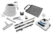 Central Vacuum Kit - 30' (9 m) Electrical Hose with On/Off Switch - Power Nozzle - Multiple Brushes - White