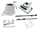 Central Vacuum Accessories Kit - 30' (10,6 m) Electrical Hose - Power Nozzle - Floor Brush - Dusting Brush - Upholstery Brush - Crevice Tool - 2 Telescopic Wands - Hose and Tools Hanger