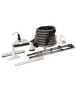 Central Vacuum Kit - 30' (9 m) Silver Electrical Hose - SEBO Power Nozzle - Floor Brush - Dusting Brush - Upholstery Brush - Crevice Tool - 2 Telescopic Wands - Hose and Tools Hangers - Grey